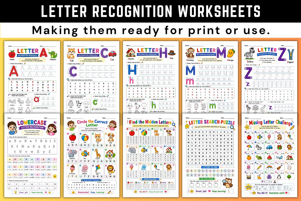 Letter Recognition Worksheets, a Stationery Template by Designmela01 (Photo 2 of 6)