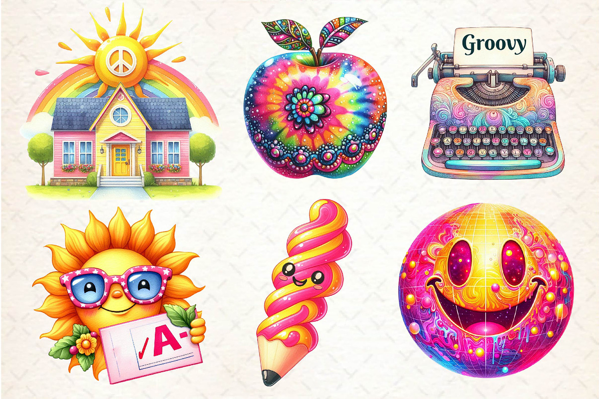 Groovy School Sublimation Clipart, an Illustration by Dream Creation (Photo 3 of 5)