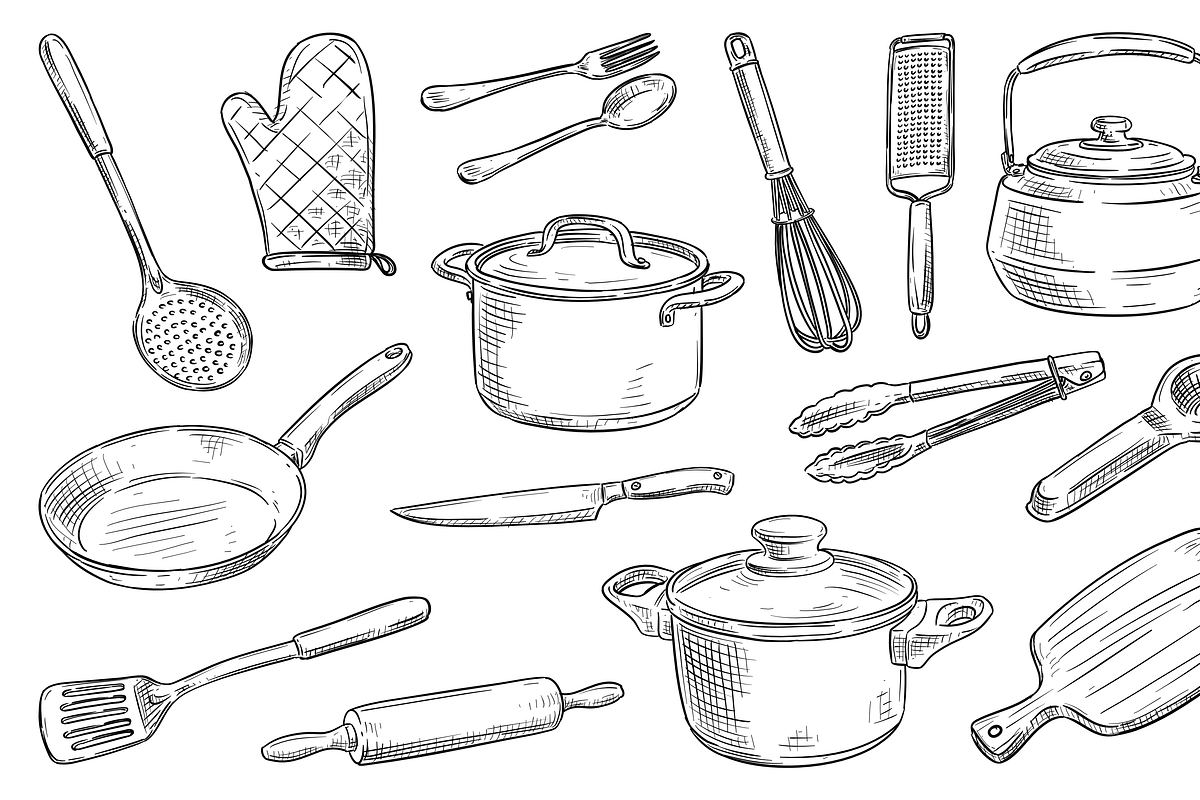 kitchen tools handdrawn collection, an Object Graphic by nikagraphic
