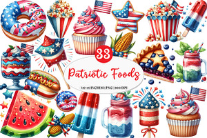 Patriotic Party Foods Clipart, an Illustration by Watercolor design