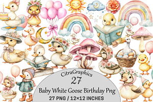 Baby White Goose Birthday Png, an Illustration by CitraGraphics