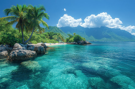 Tropical paradise with clear water a, a Photo by Tanuart
