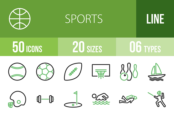 50 Sports Line Green & Black Icons preview 4