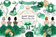 Emerald Watercolor Princess Clipart, an Illustration by Digital Curio (Thumbnail 1 of 3)