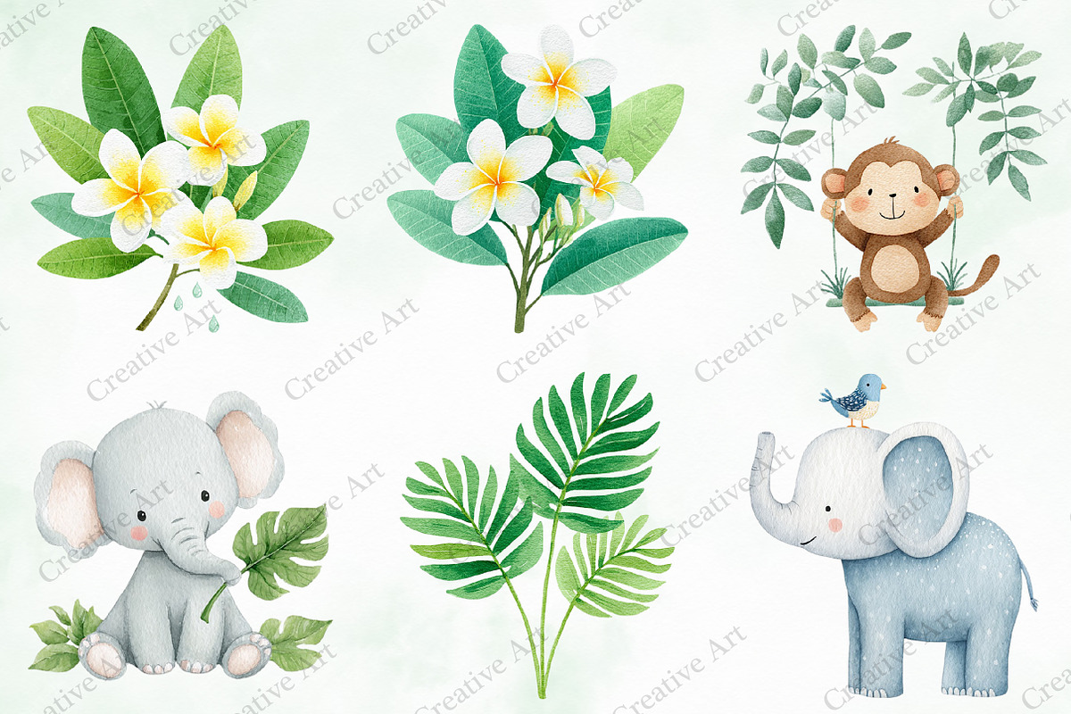 Safari Animals Watercolor Clipart, an Illustration by Creative Art (Photo 7 of 10)