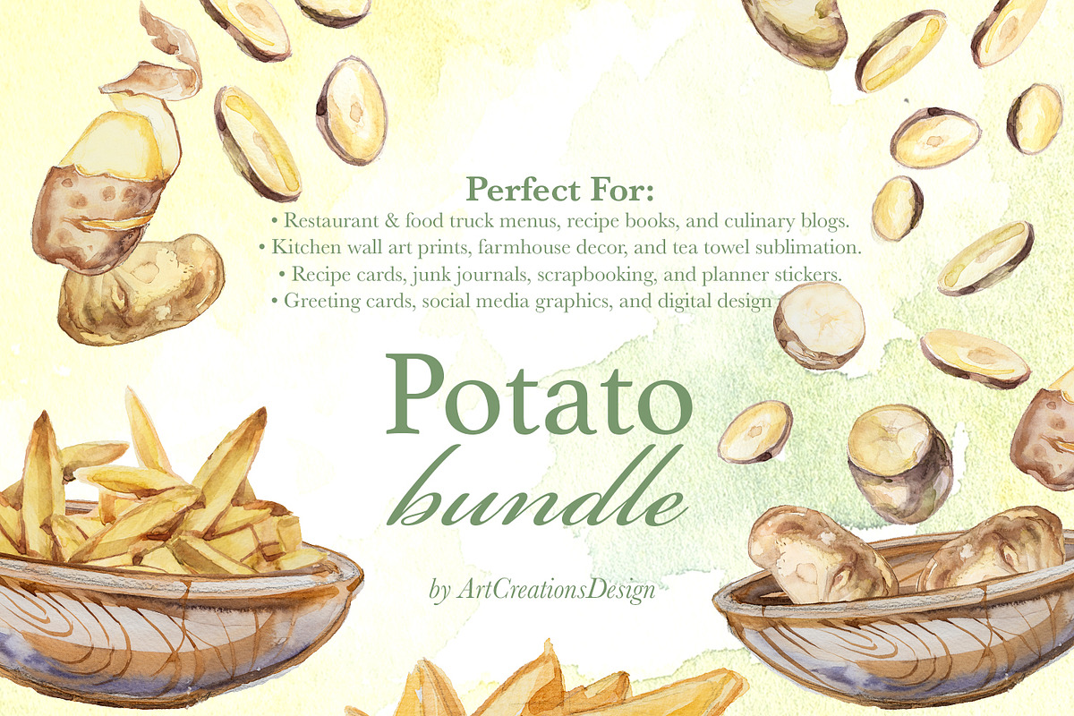 Potato Watercolor Clipart Bundle, a Food Illustration by ArtCreationsDesign (Photo 5 of 6)
