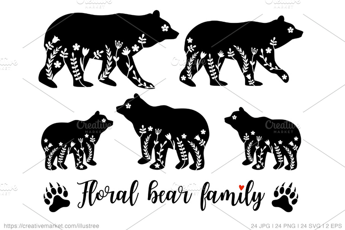 Mama bear, floral pattern vector set, an Animal Illustration by Illustree (Photo 4 of 5)