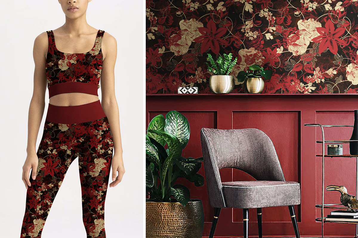 Elegant Red Botanical Allover, a Pattern Graphic by Gullenda (Photo 6 of 6)