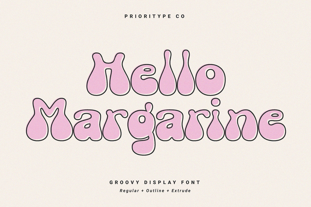 Hello Margarine - Groovy Font, a Font by Prioritype Co (Photo 1 of 10)