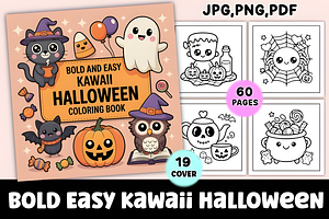 Bold Easy Kawaii Halloween Coloring, a Seasonal Illustration by Coco Bloom