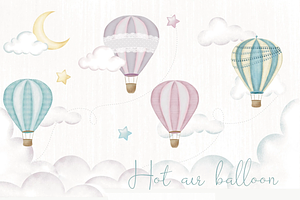 Hot air Balloon digital watercolor, an Illustration by Lolytop Studio