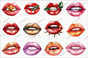 Watercolor Christmas Lips Clipart, an Illustration by designcity5 (Thumbnail 3 of 5)