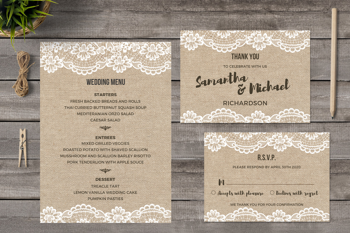 Burlap and Lace Wedding Invitations, an Invitation Template by Blush Roses Print (Photo 4 of 4)
