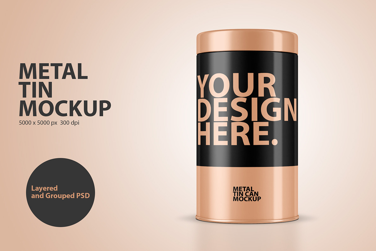 Metal Tin Can Packaging PSD Mockup, a Cups & Container Mockup by GreatFruit (Photo 1 of 5)