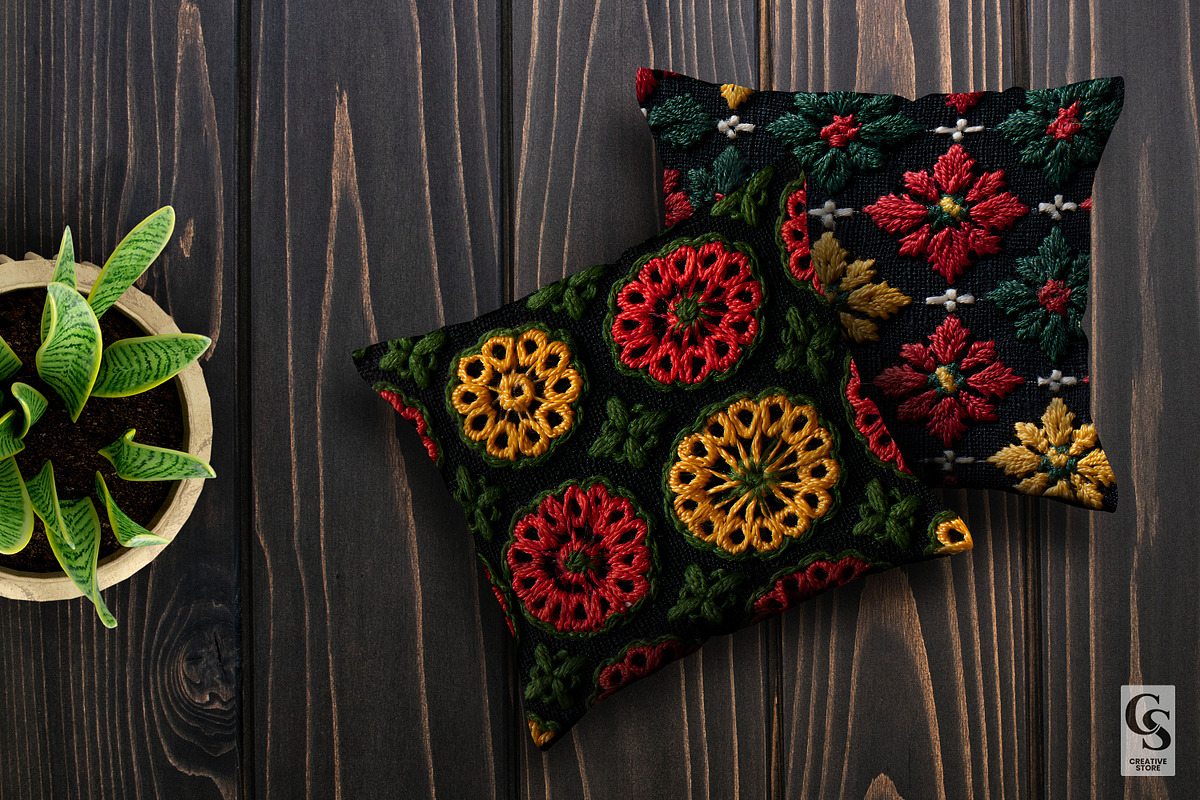 Red Green Yellow Floral Embroidery, a Pattern Graphic by Creative Store (Photo 3 of 4)
