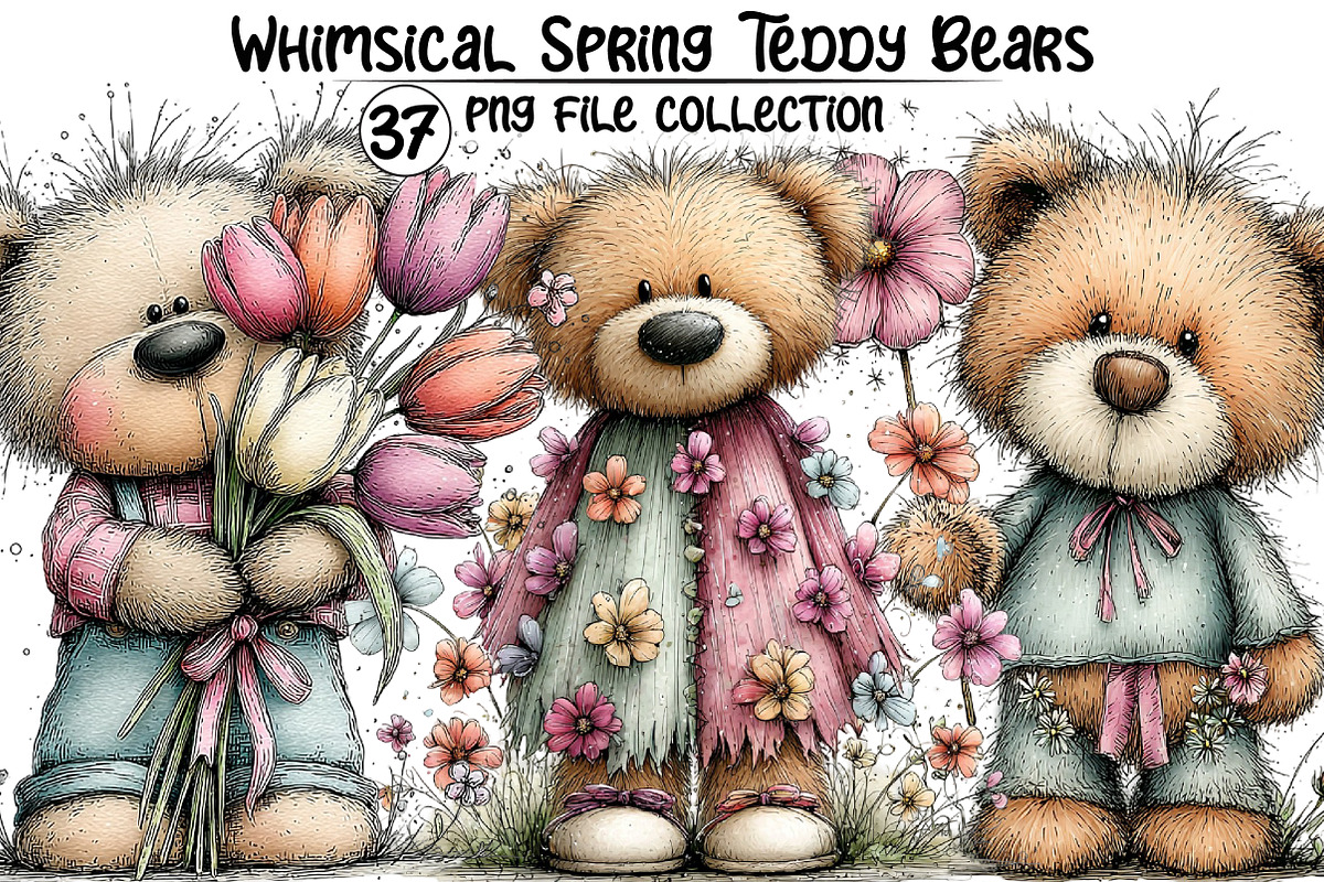 Whimsical Spring Teddy Bear Clipart, an Illustration by Dream Creation (Photo 1 of 5)