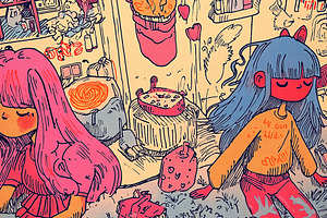 Two girls hanging out after school, a Person Illustration by Sybillla