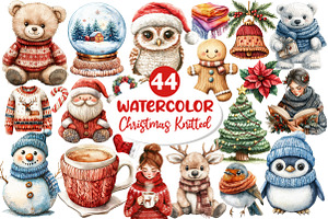 Watercolor Christmas Knitted Clipart, an Illustration by Dream Creation
