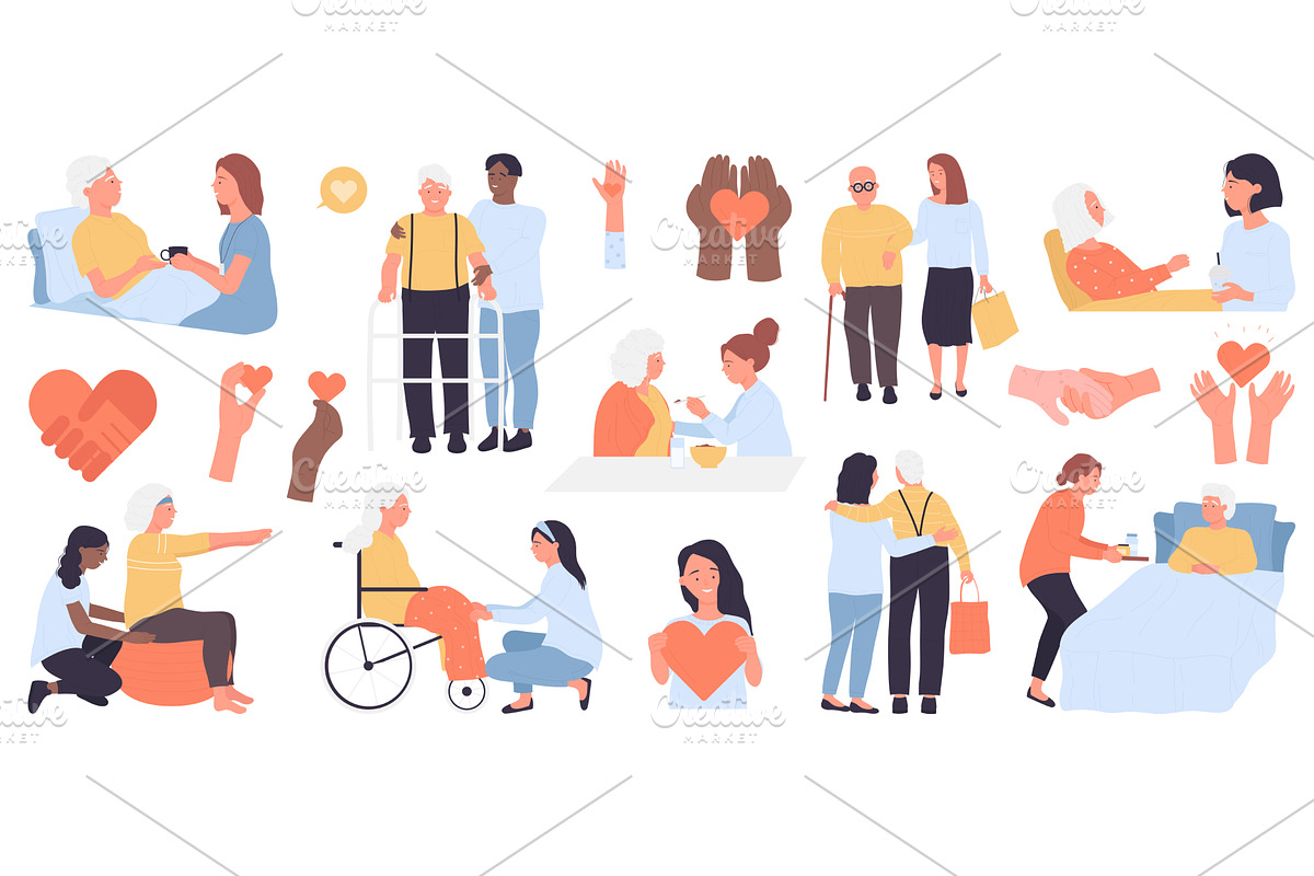 Care support for seniors set, an Object Illustration by Flashvector