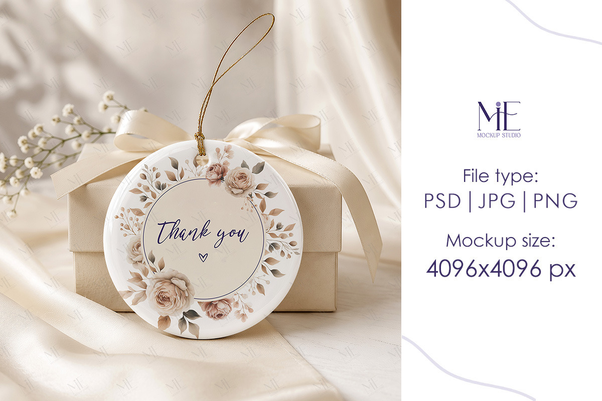 Round Ceramic Ornament Mockup, a Merchandise Mockup by Mie Mockup Studio (Photo 4 of 7)