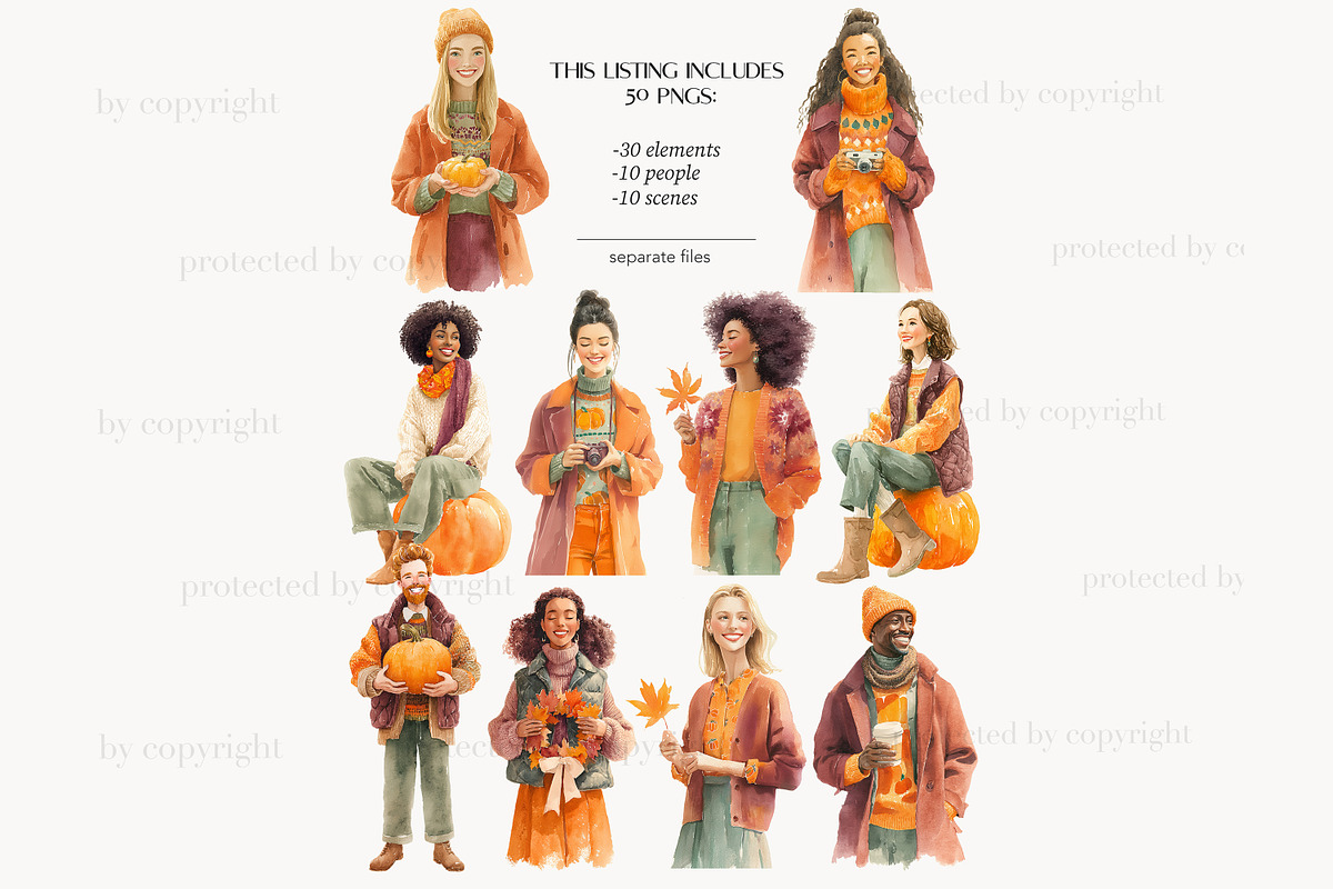 Autumn Clipart | Fall Pumpkins Image, a Seasonal Illustration by GlamArtZhanna (Photo 4 of 8)