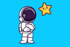 Cute Astronaut Looking Star In Space