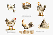 watercolor rustic hens barnyard bird, an Illustration by Patishop Art (Thumbnail 2 of 8)