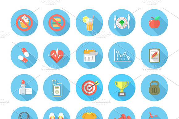 Flat Fitness And Wellness Icons
