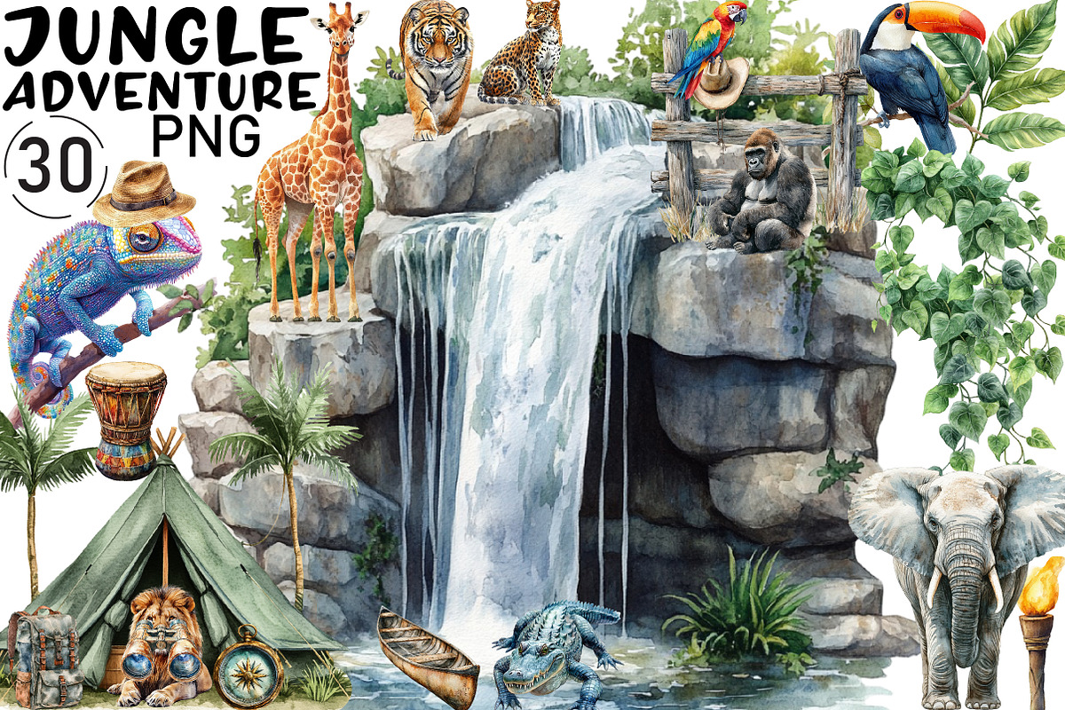 Jungle Adventure Clipart Bundle, an Illustration by Black Bird Studio (Photo 1 of 6)