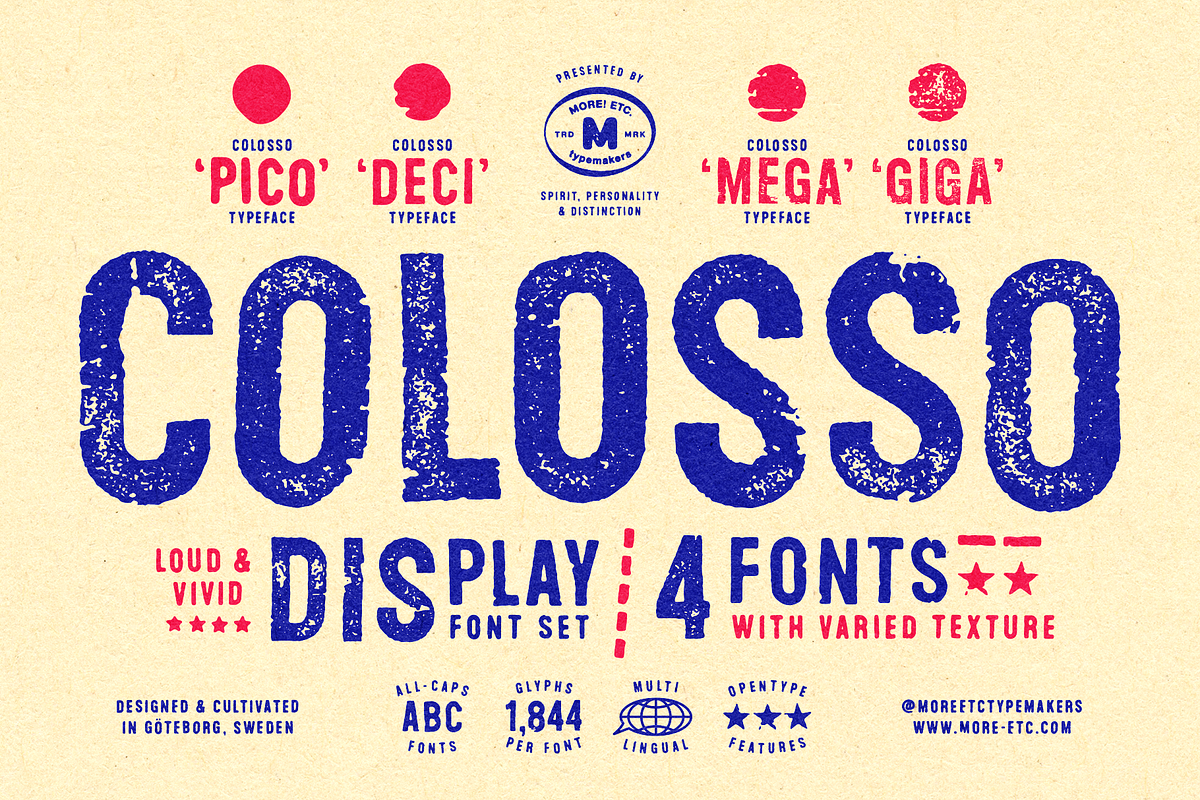Colosso Display Font Collection, a Sans Serif Font by More Etc. Studios (Photo 1 of 19)