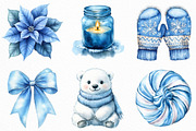 Watercolor Blue Christmas Clipart, an Illustration by Craft Nest (Thumbnail 2 of 6)