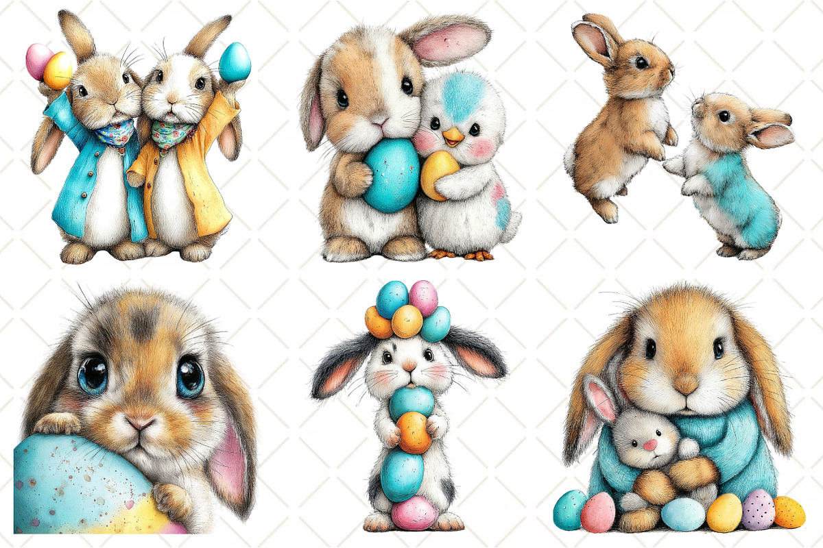 Whimsical Easter Bunny Clipart, an Illustration by Black Bird Studio (Photo 6 of 6)