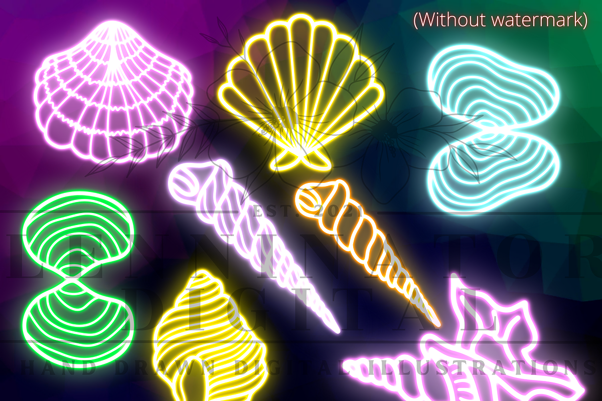 Neon Ocean Doodle Clipart PNG, a Decorative Illustration by Lenninator Digital (Photo 6 of 7)
