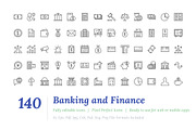 140 Banking and Finance Line Icons, an Outline Icon by Vectors Market (Thumbnail 1 of 3)