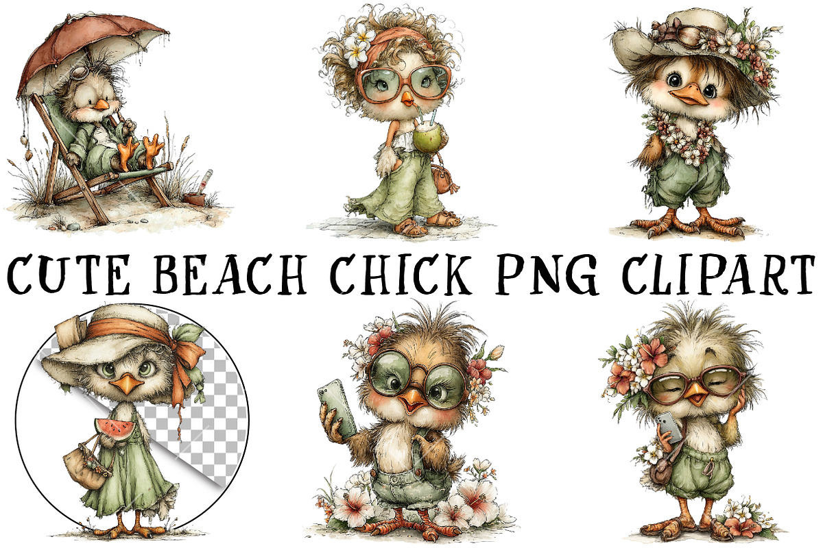 Cute Beach Chick PNG Clipart, a Seasonal Illustration by OK Design (Photo 2 of 6)