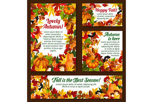 Autumn Acorn Leaf, Pumpkin Vector Greeting Posters