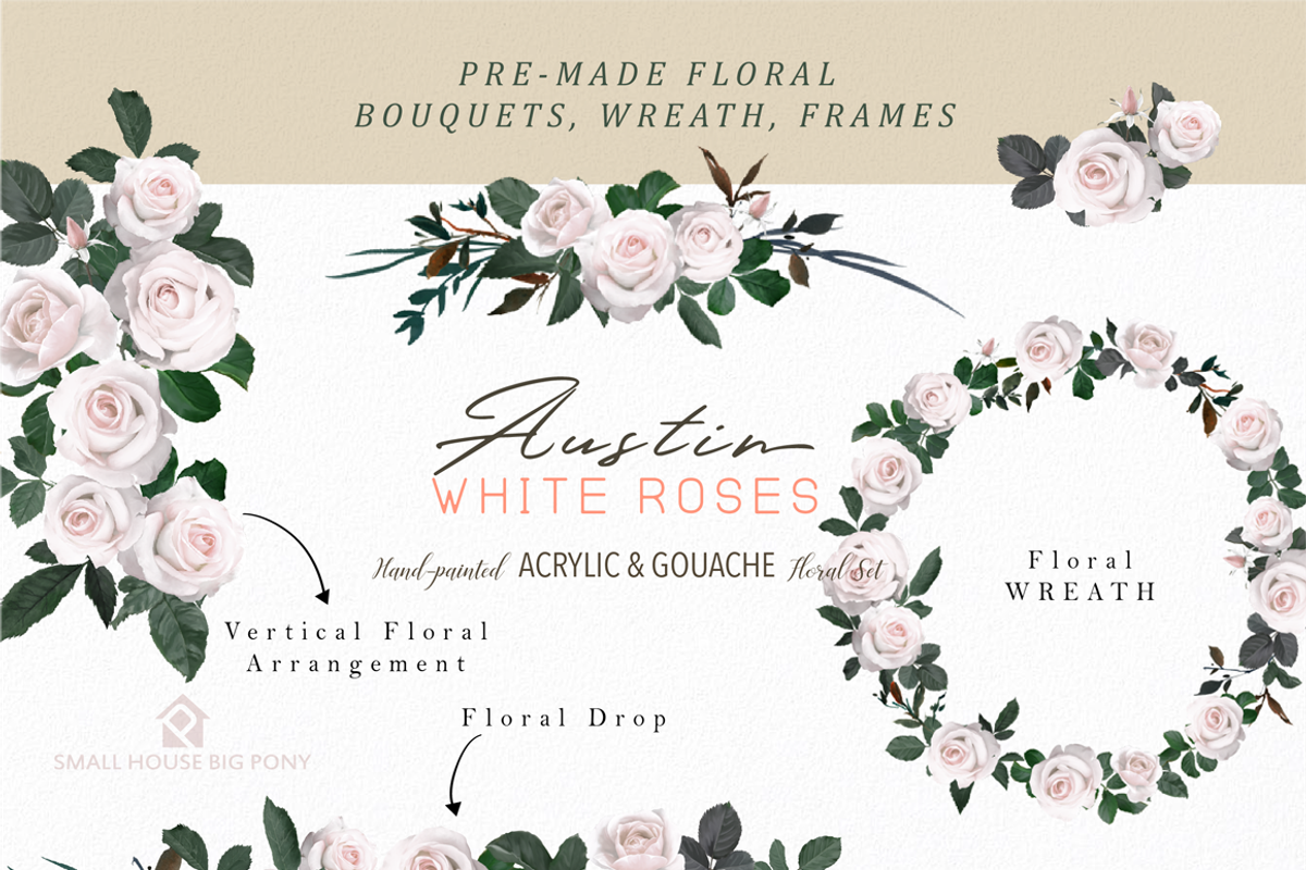 White Austin Roses - Floral Set, a Graphic by SmallHouseBigPony (Photo 5 of 6)