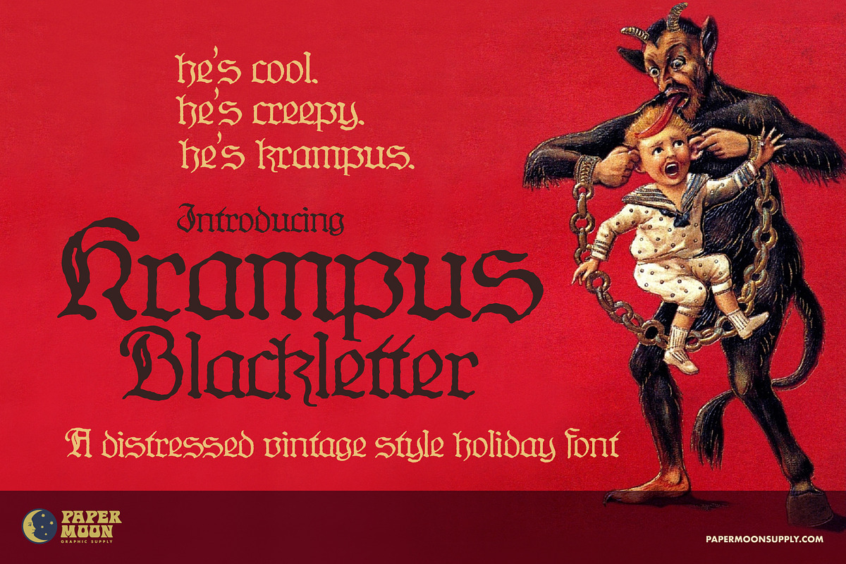 Krampus Blackletter Vintage Font, a Blackletter Font by Paper Moon Graphic Supply (Photo 1 of 5)