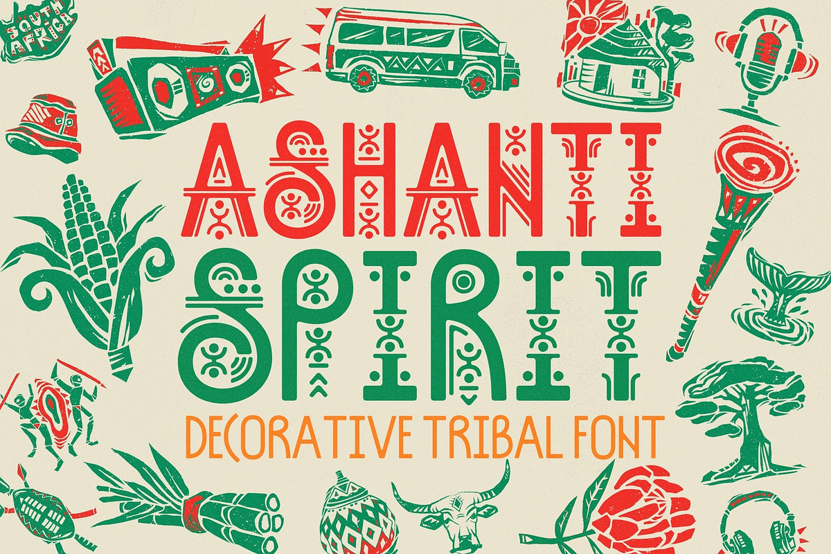 Ashanti Spirit - Tribal African Duo, a Sans Serif Font by HipFonts (Photo 1 of 10)
