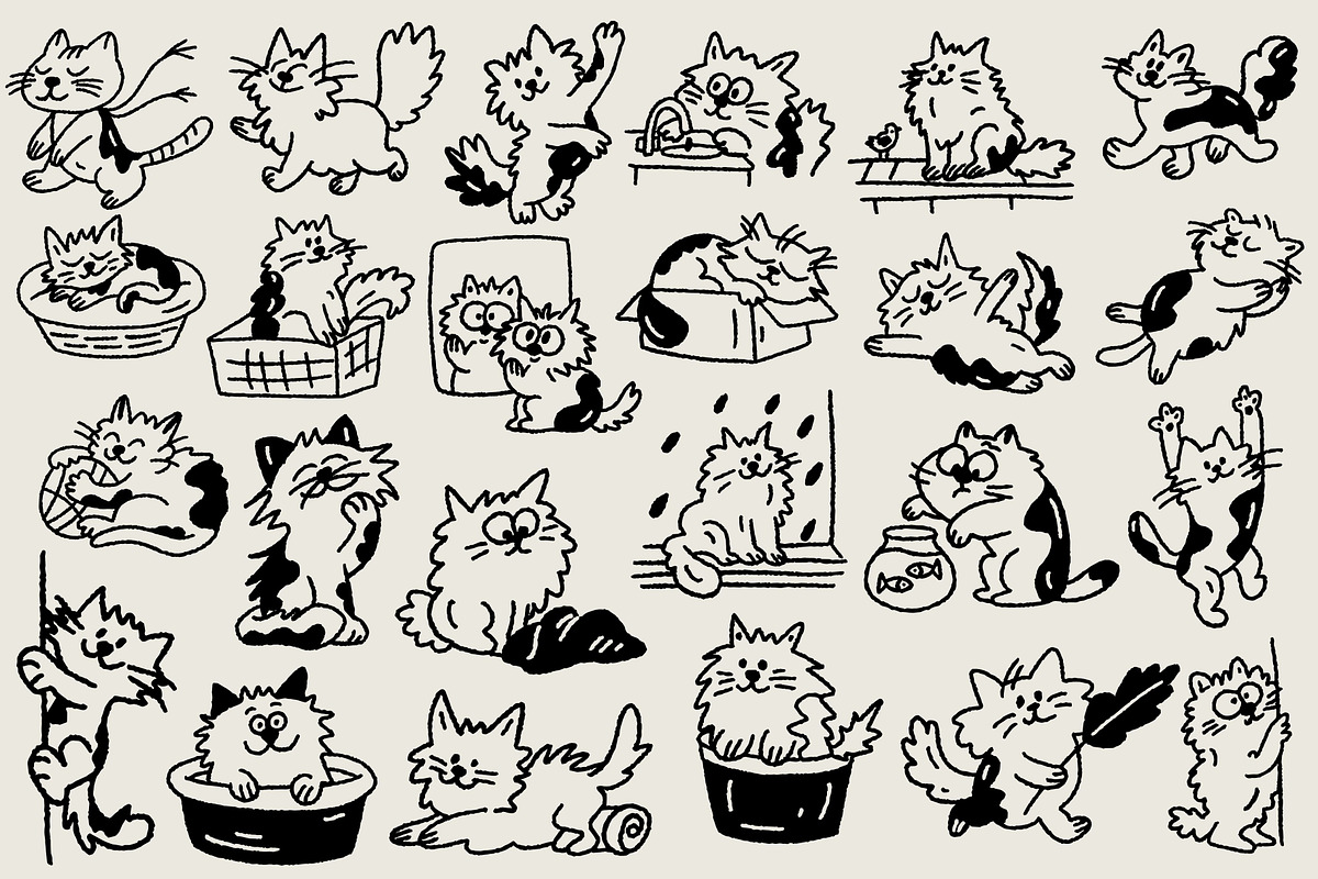 Cat Days: 100 Textured Kitties Pack, an Animal Illustration by Veyla (Photo 6 of 14)