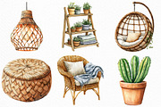 Watercolor Boho Interior Clipart, an Illustration by Craft Nest (Thumbnail 3 of 6)