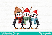 Just A Merry Penguin Christmas Png, an Illustration by Watercolor design (Thumbnail 1 of 3)