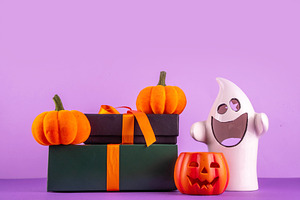High colored bright Halloween greeting card background, Hallowee
