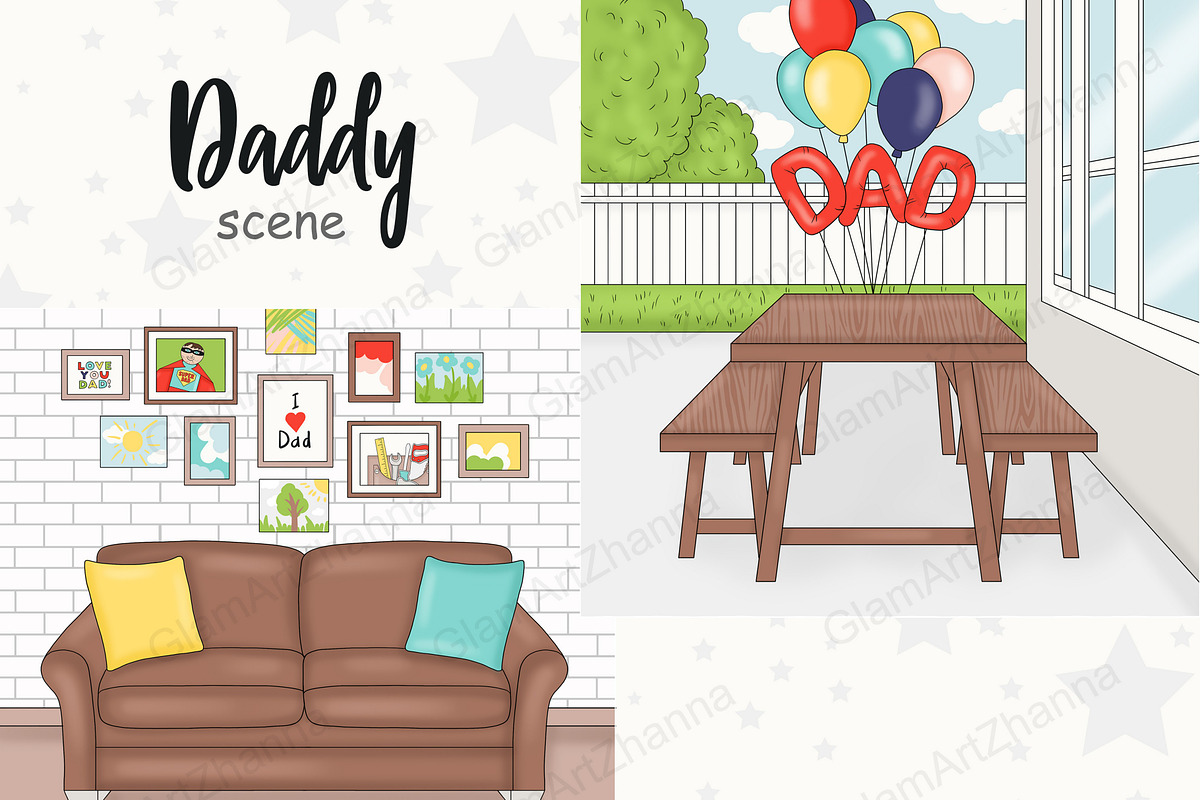 Fathers Day Clipart | Scene Creator, a Seasonal Illustration by GlamArtZhanna (Photo 1 of 3)