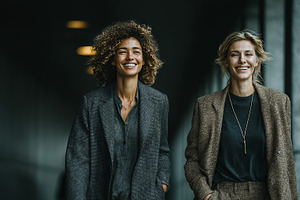 Confident businesswomen walking together, showcasing success and professional c, a Business Photo by AS photostudio
