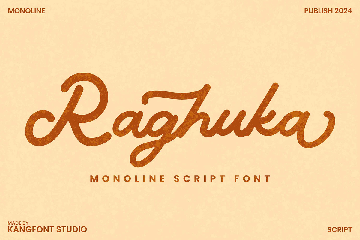 Raghuka - Monoline Script Font, a Script Font by kangfont Studio (Photo 1 of 5)