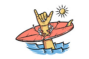 shaka hand and surfboard in the sea, a Sport Illustration by gunaonedesign (Thumbnail 1 of 3)