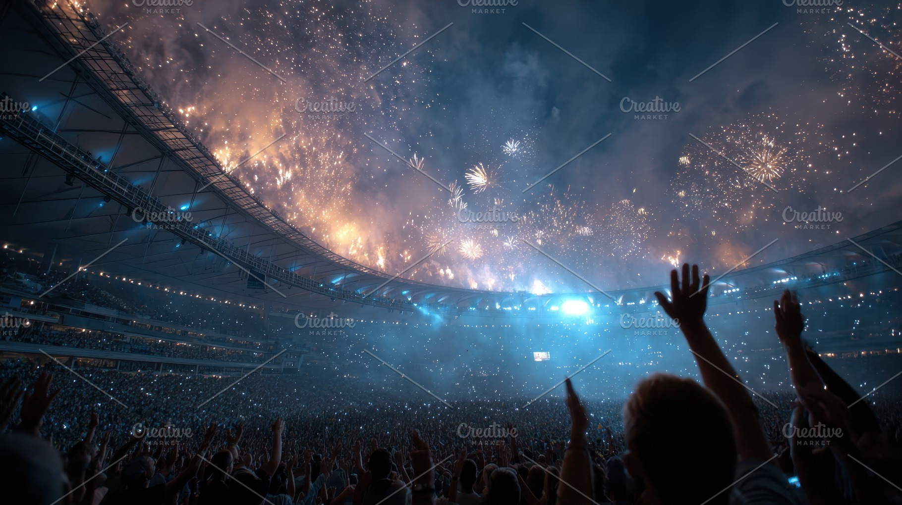 Stadium Fireworks Concert Crowd Cele, a Photo by Pixeness Studio