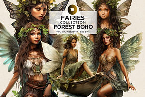 Boho Forest Fairy Clipart PNG