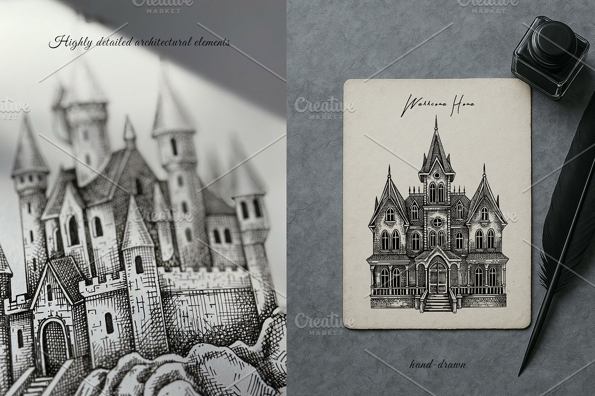 Gothic Halloween Hand Drawn Vectors, a Seasonal Illustration by Yevheniia (Photo 12 of 14)